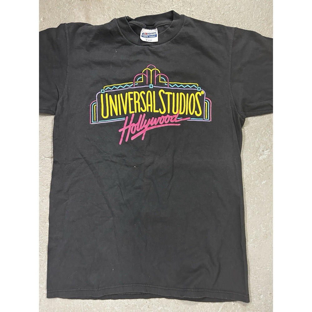 Vintage Universal‎ Studios Hollywood T-Shirt Black Neon Graphic - Men's Small